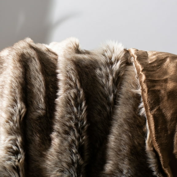 SAFAVIEH Luxe Sheen Striped Faux Fur Throw, 50" x 60", Coco