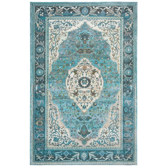 SAFAVIEH Luxor Amadine Floral Bordered Area Rug, Turquoise/Beige, 5'3" x 7'7"