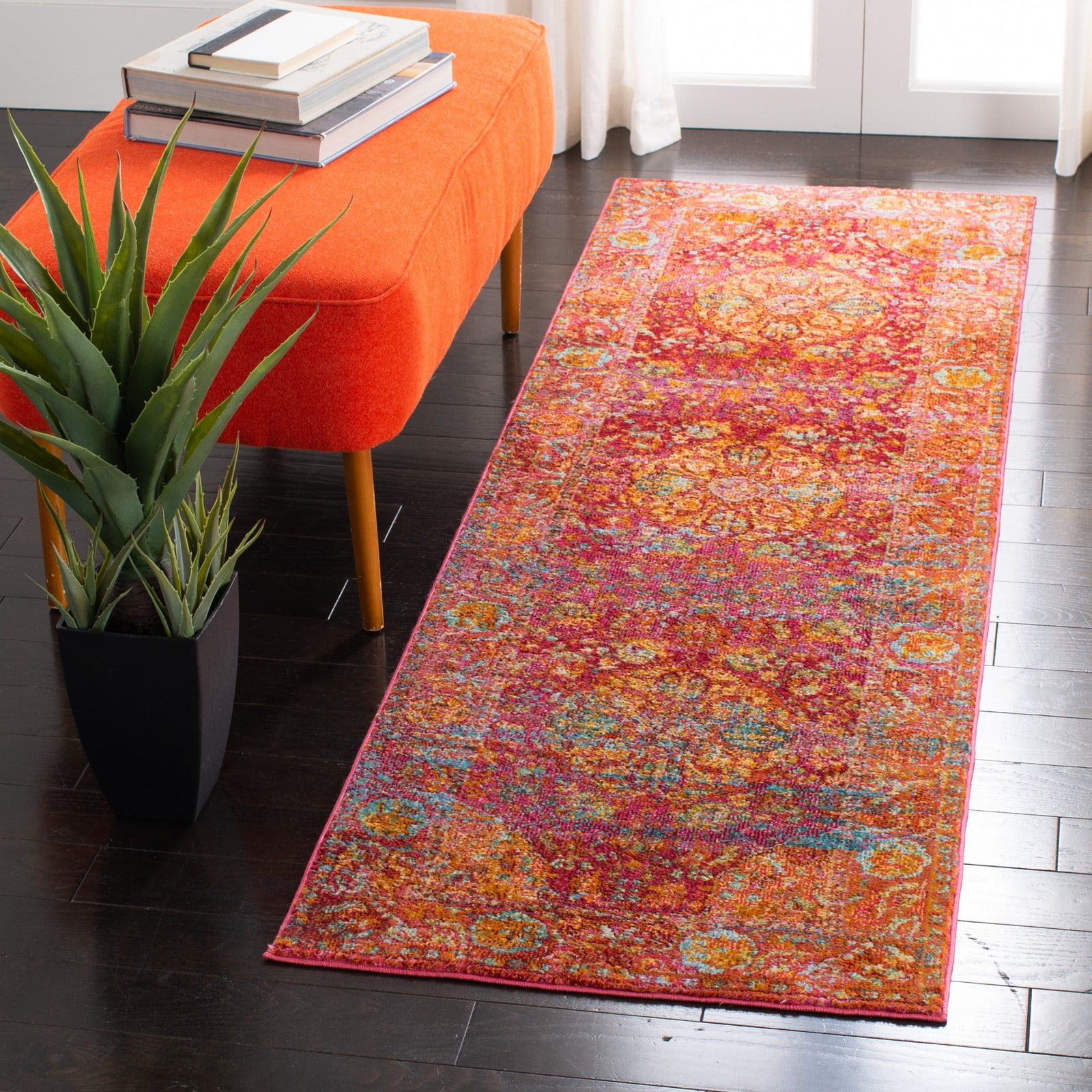 Luxor Fuchsia and Gold Hand-Knotted Runner Rug