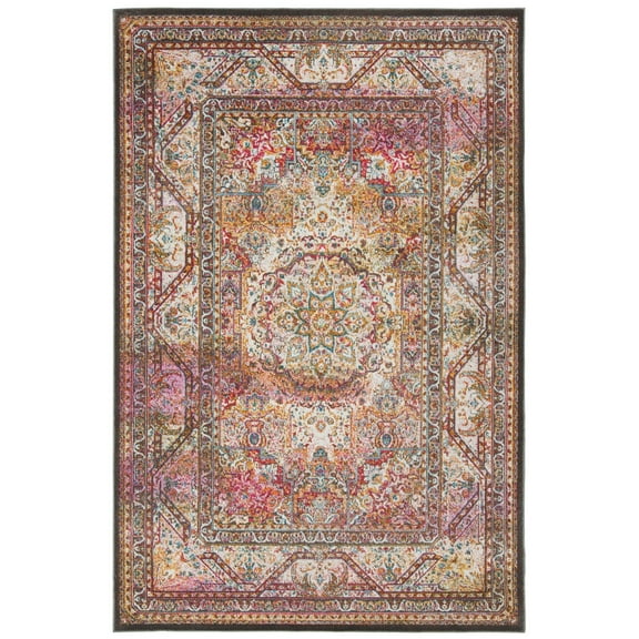 SAFAVIEH Luxor Ethelyn Floral Bordered Area Rug, Ivory/Fuchsia, 5'3" x 7'7"