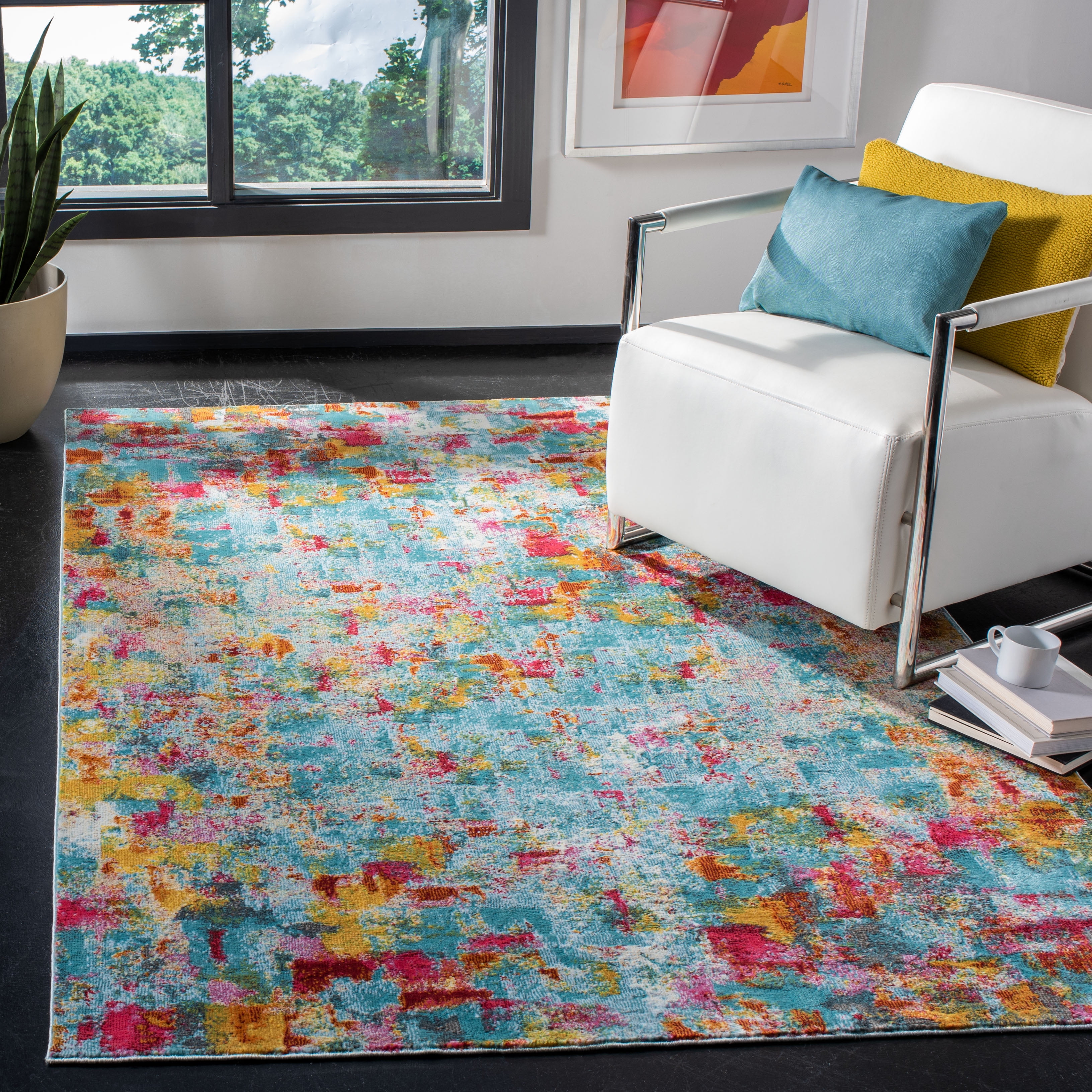 Luxor 8' x 10' Blue and Multicolor Hand-Knotted Viscose Area Rug