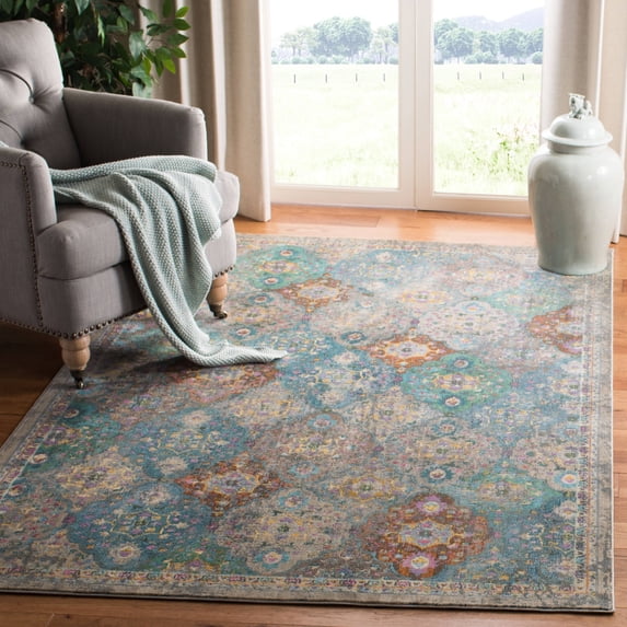 SAFAVIEH Luxor Harry Abstract Floral Area Rug, Ivory/Turquoise, 5'3" x 7'7"