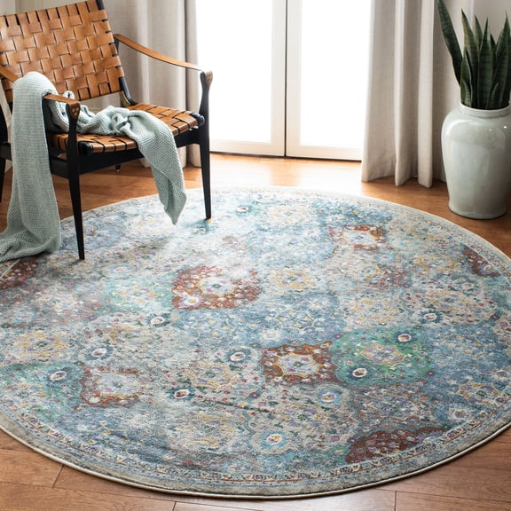 SAFAVIEH Luxor Harry Abstract Floral Area Rug, Ivory/Turquoise, 6'7" x 6'7" Round
