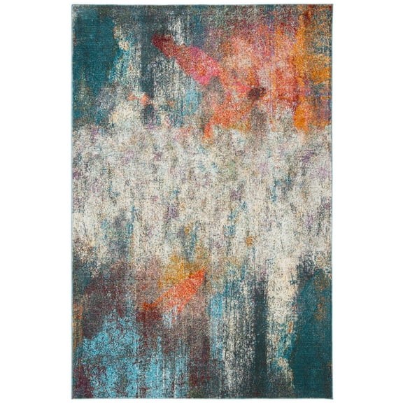 SAFAVIEH Luxor Jerri Abstract Distressed Area Rug, Ivory/Blue, 5'3" x 7'7"