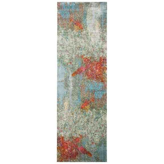 SAFAVIEH Luxor Jerri Abstract Distressed Runner Rug, Ivory/Blue, 2'2" x 7'