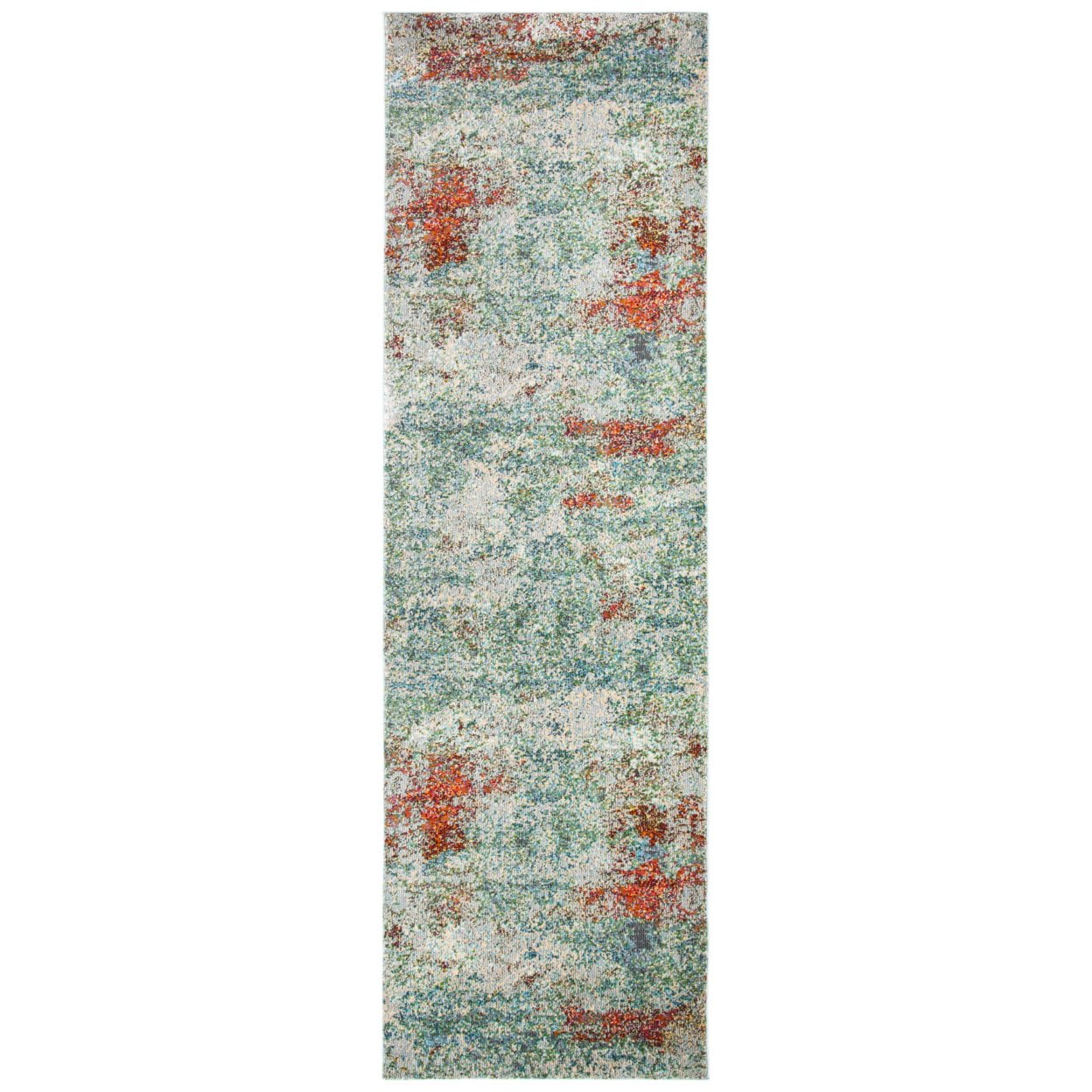 Ivory and Blue Hand-Knotted Abstract Silk Rug
