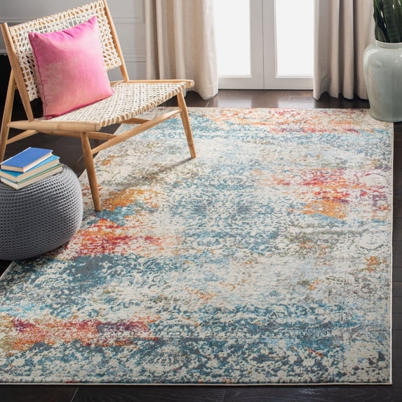 SAFAVIEH Luxor Joshua Abstract Distressed Area Rug, Ivory/Blue, 8' x 10'