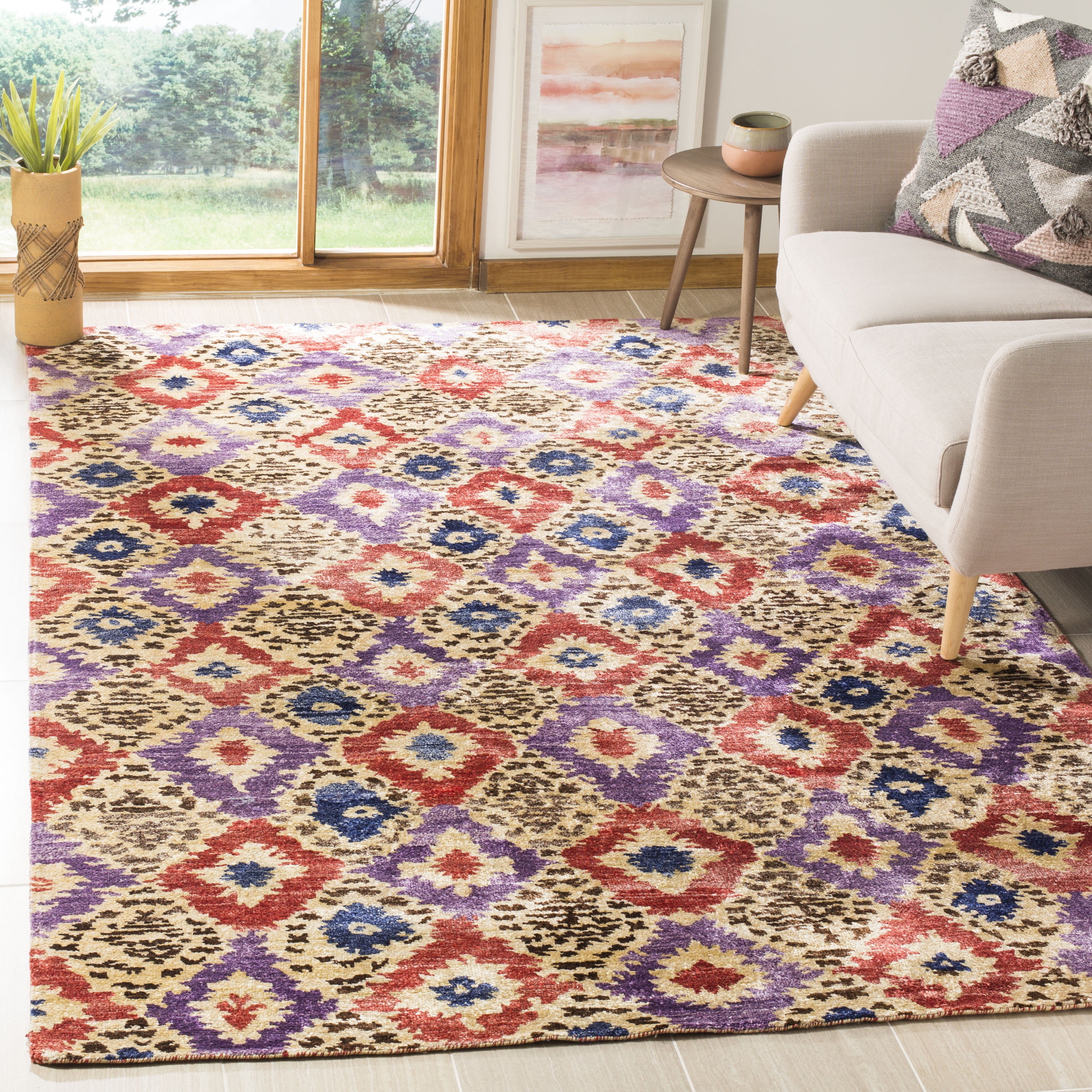 Luxor 8' x 10' Multicolor Hand-Knotted Silk Geometric Rug