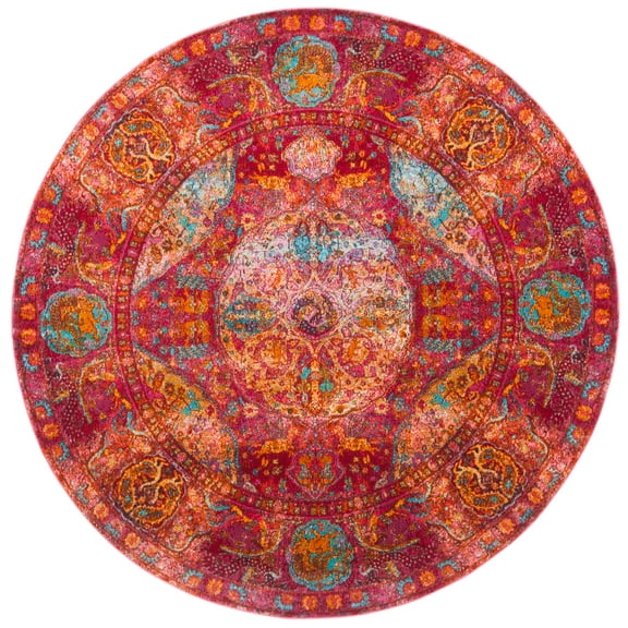 SAFAVIEH Luxor Metha Floral Bordered Area Rug, Fuchsia/Gold, 5'3" x 5'3" Round