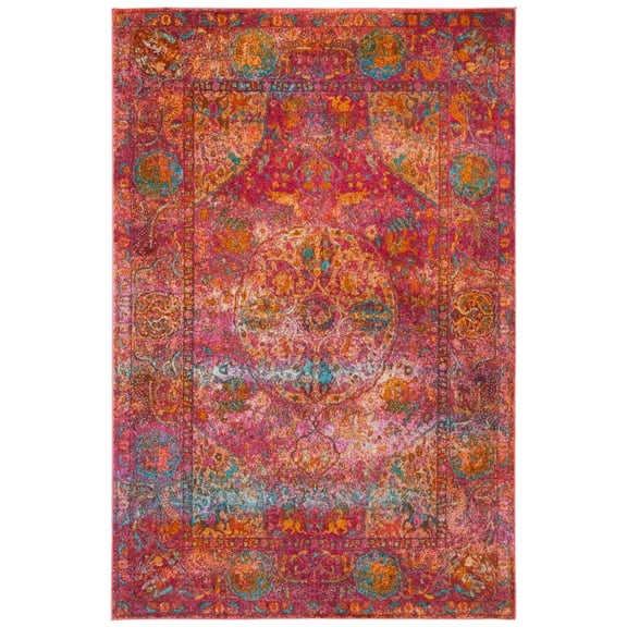 SAFAVIEH Luxor Metha Floral Bordered Area Rug, Fuchsia/Gold, 5'3" x 5'3" Square