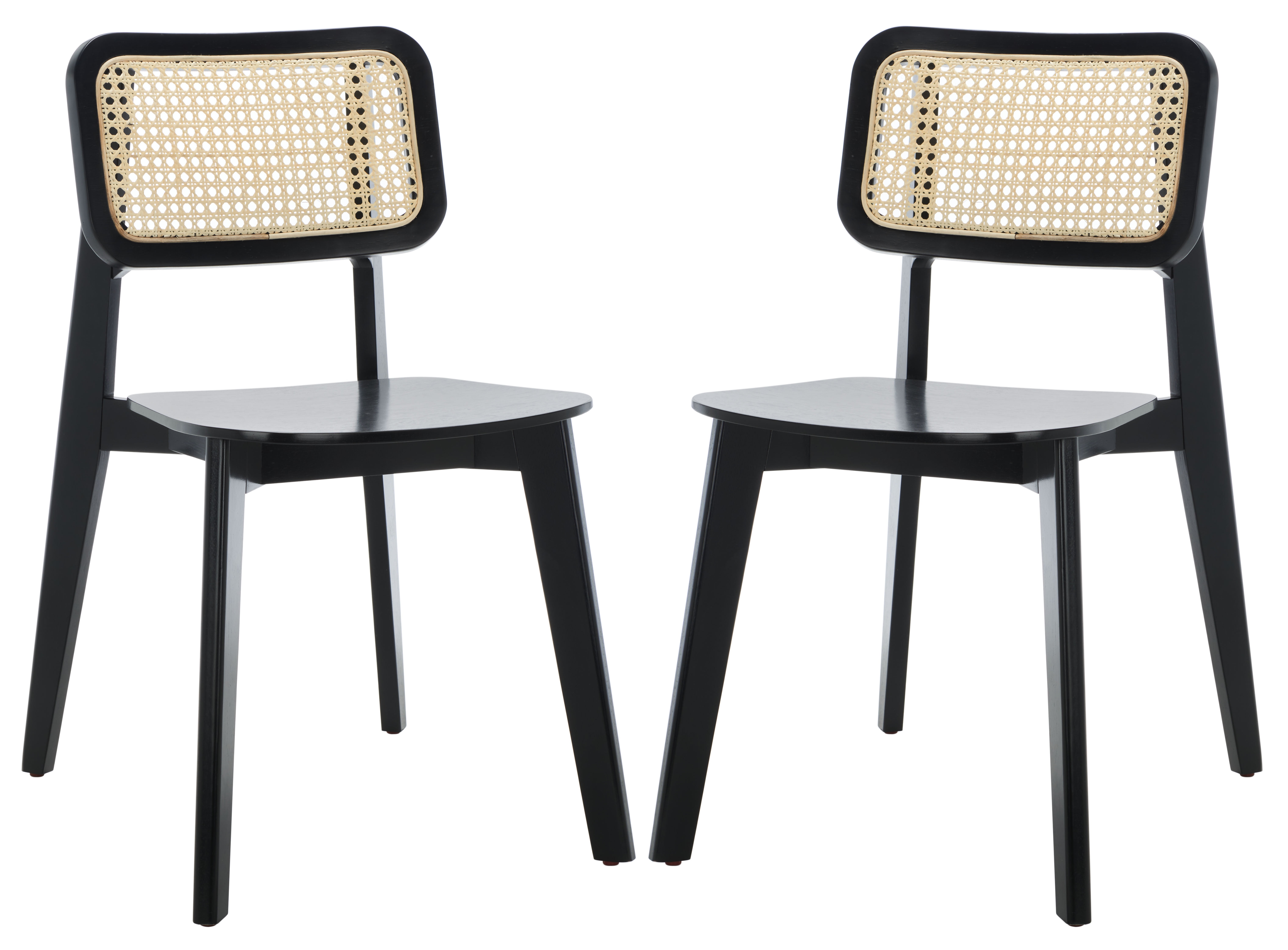 Black and Natural Cane Woven Dining Chair Set
