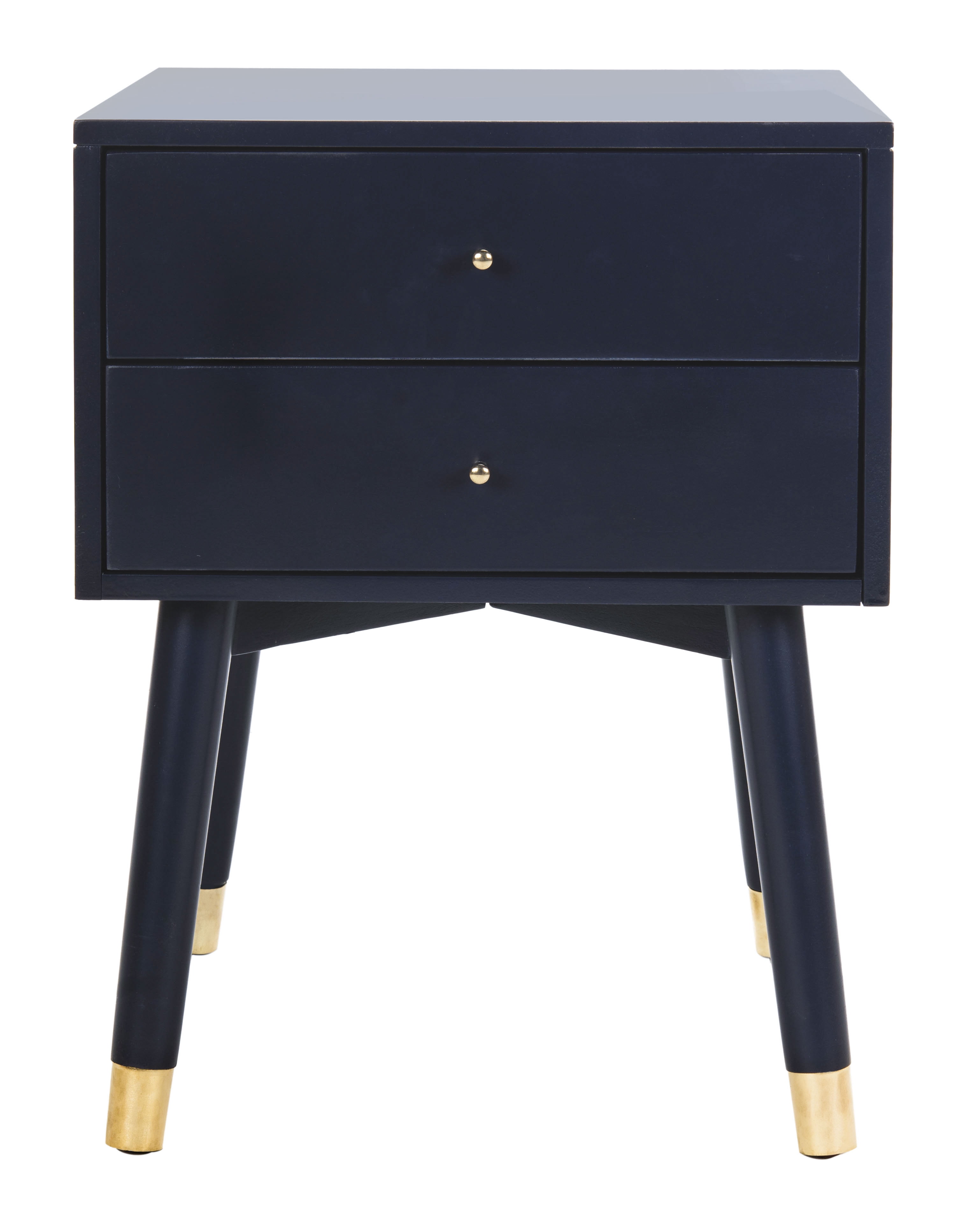 Lyla Transitional 2-Drawer Nightstand in Navy with Gold Accents