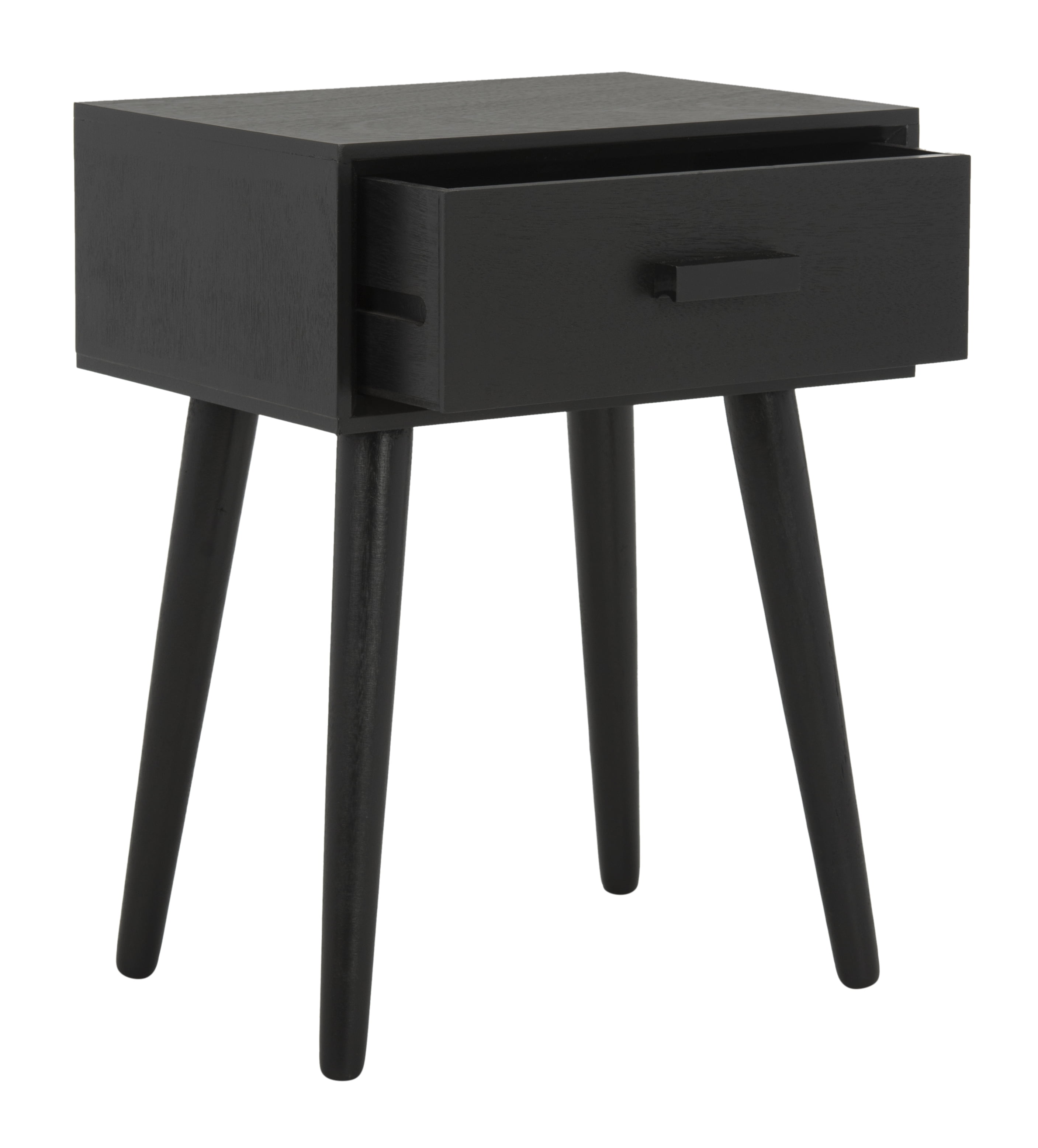 Lyle Transitional Black Pine Wood Rectangular Side Table with Storage