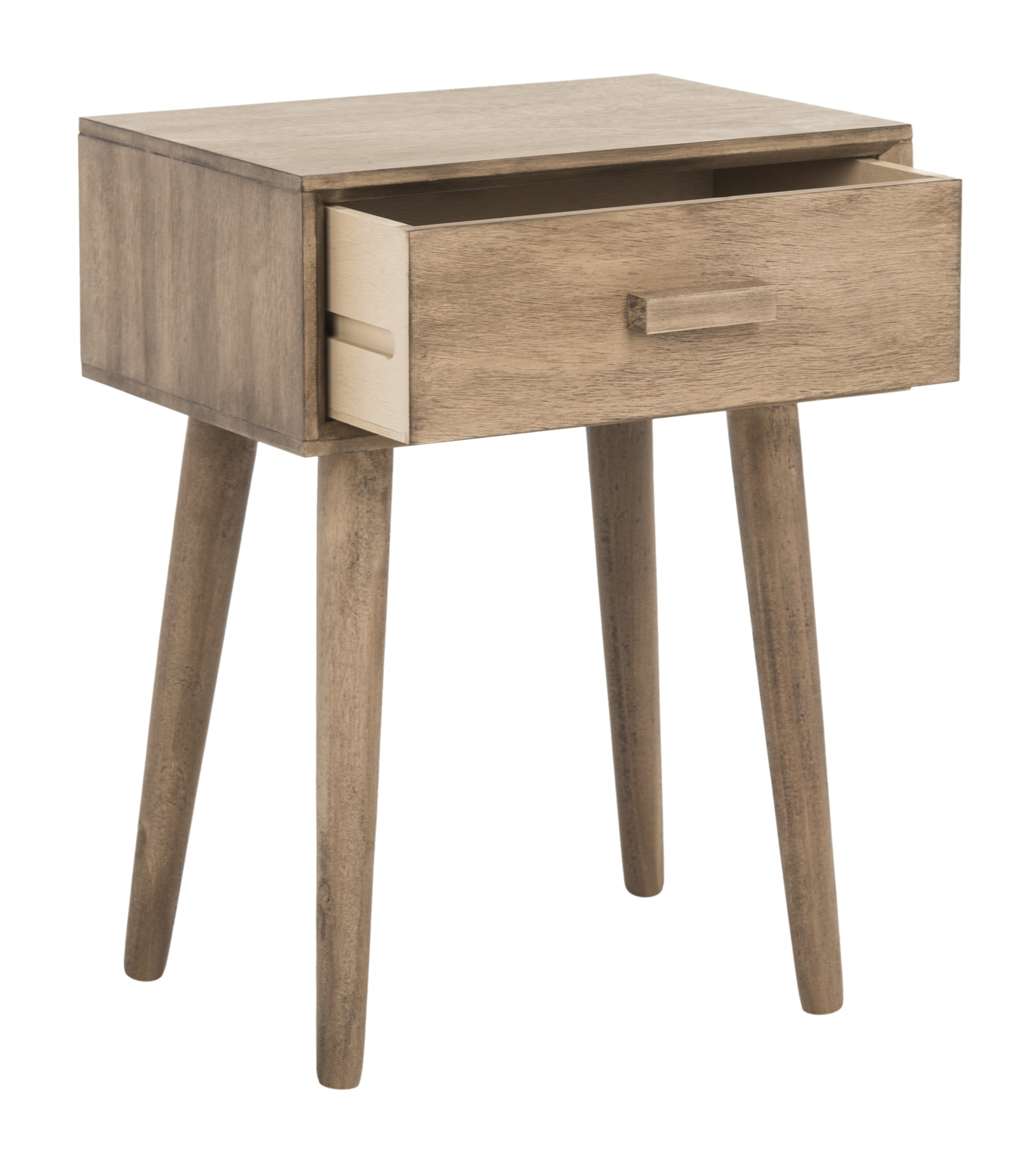 Transitional Desert Brown Pine Wood Side Table with Storage