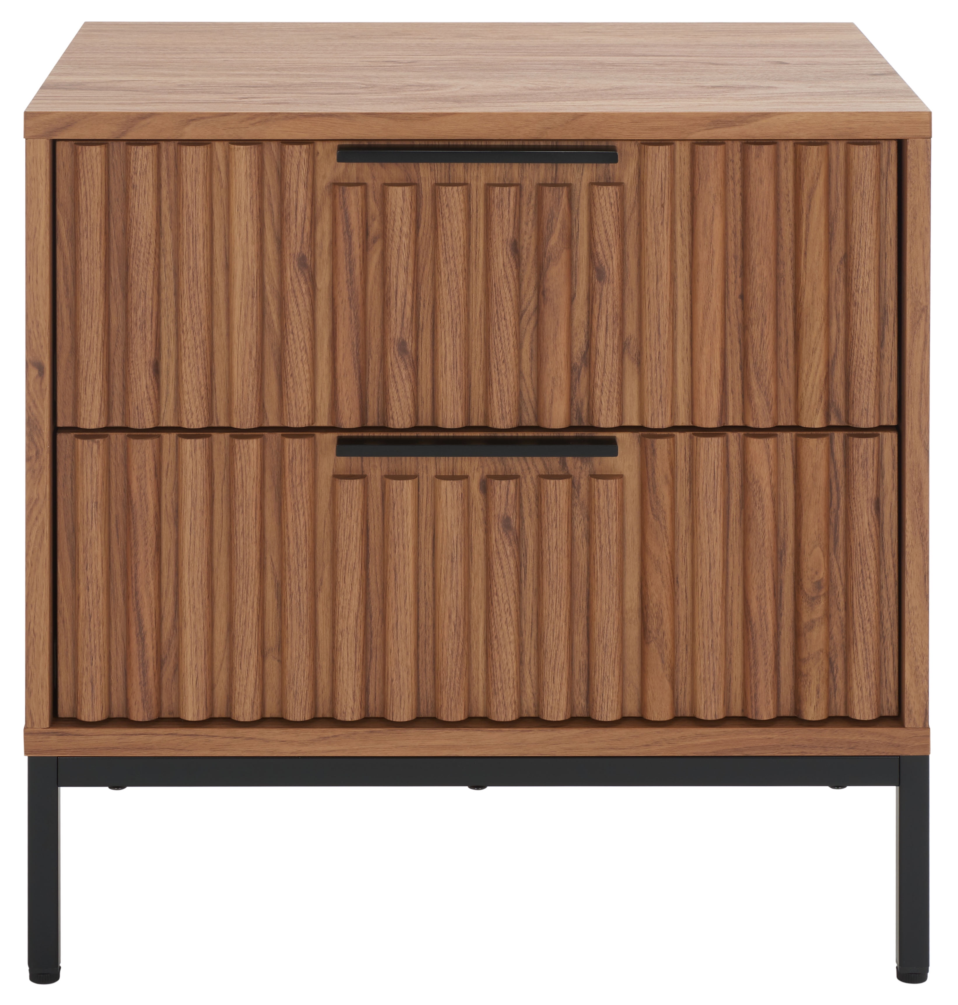 Oak and Black 2-Drawer Fluted Nightstand with Cone Legs