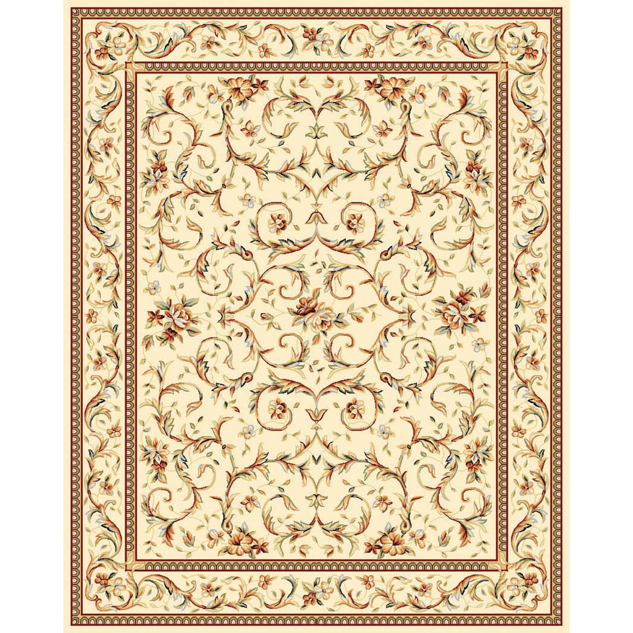 Ivory Floral Bordered Synthetic Area Rug 5'3" x 7'6"