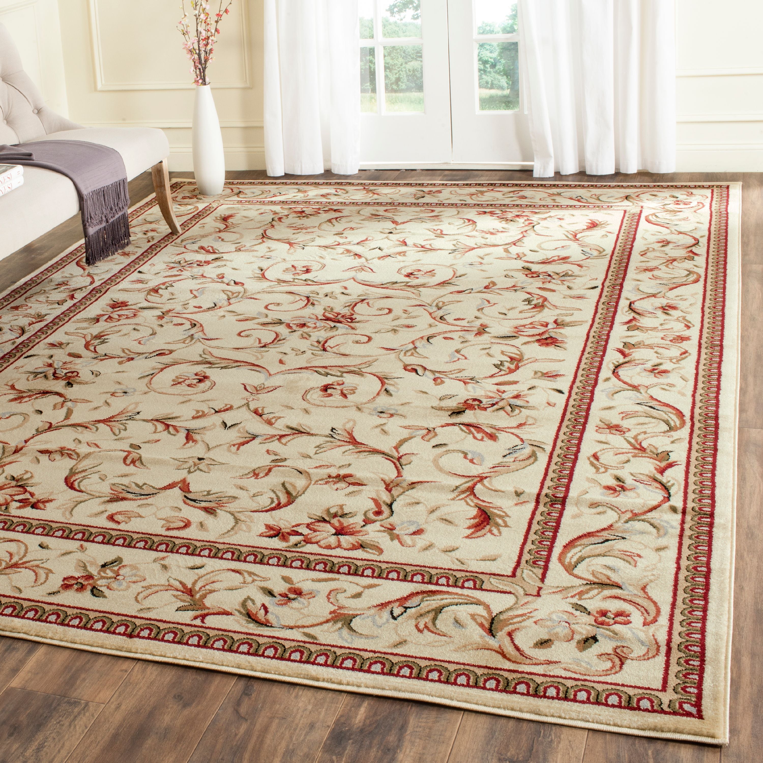 Ivory Floral Tufted Reversible Synthetic 9' x 12' Area Rug
