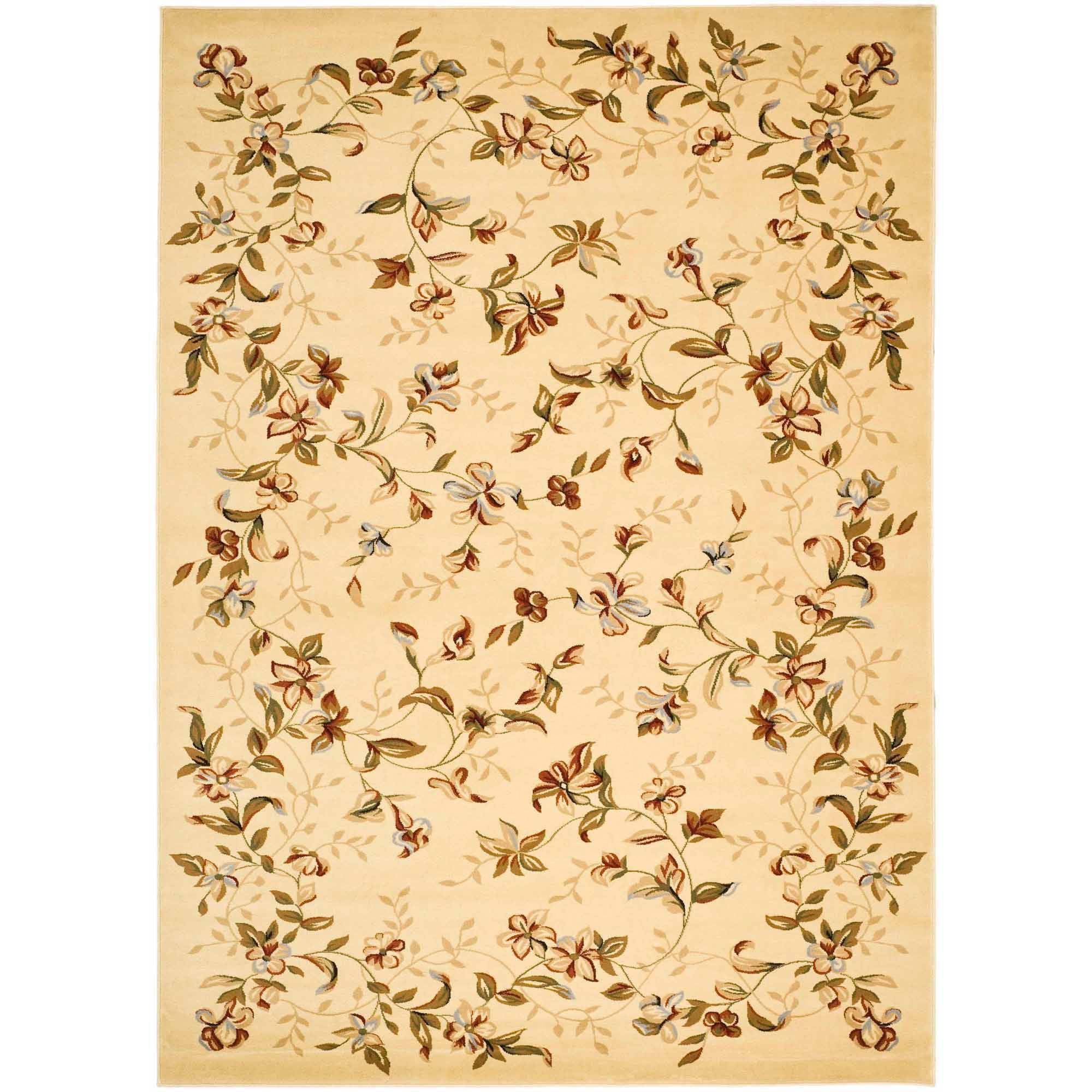 Ivory Elegance 59'' Tufted Round Floral Synthetic Area Rug