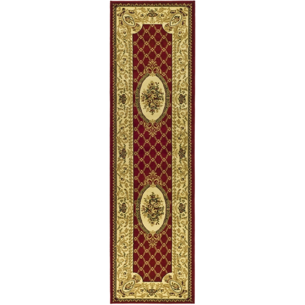 Red and Ivory Medium Pile Synthetic Traditional Area Rug