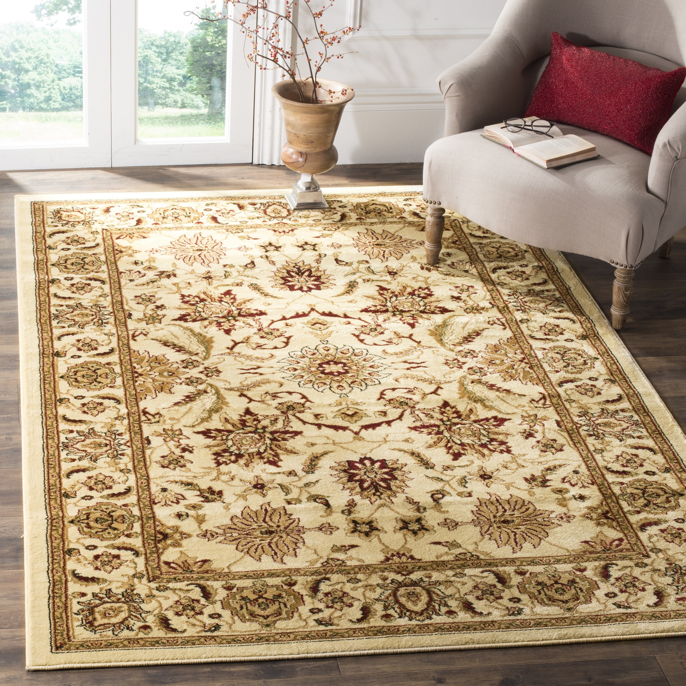 Lyndhurst Ivory Rectangular Hand-Knotted Synthetic Area Rug