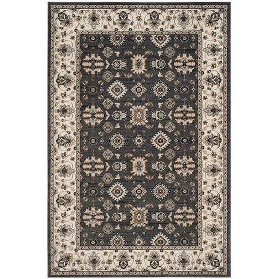 SAFAVIEH Lyndhurst Frances Traditional Bordered Area Rug, Grey/Cream, 7' x 7' Round
