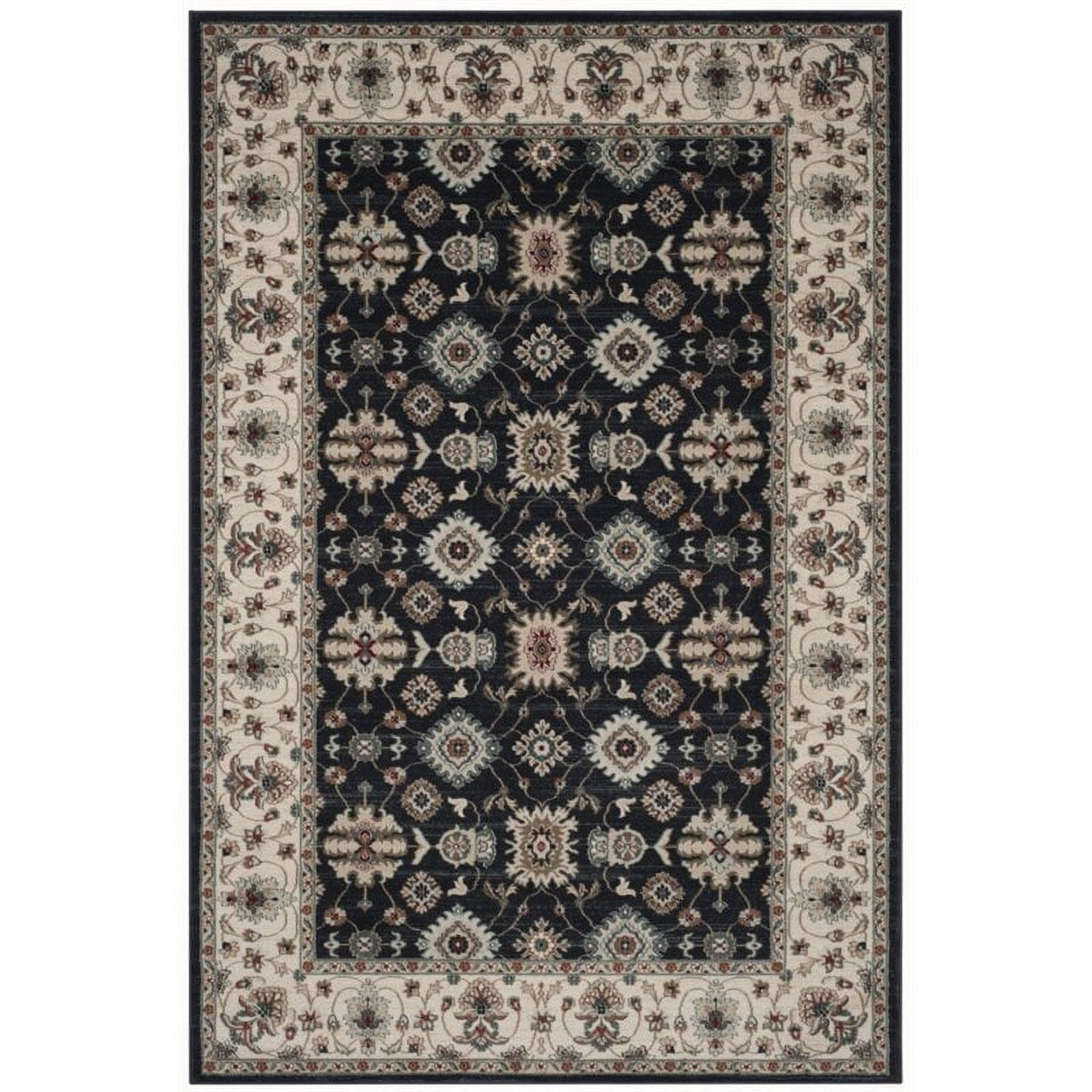 Navy and Cream Rectangular Traditional Area Rug, 6' x 9'
