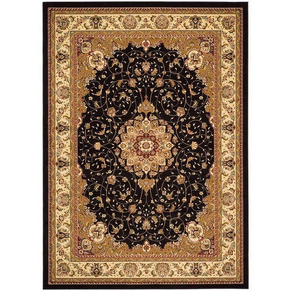 Elegant Black/Ivory Floral Synthetic 6' Square Area Rug