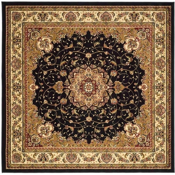 SAFAVIEH Lyndhurst Gabriella Traditional Bordered Area Rug, Black/Ivory, 8' x 8' Square