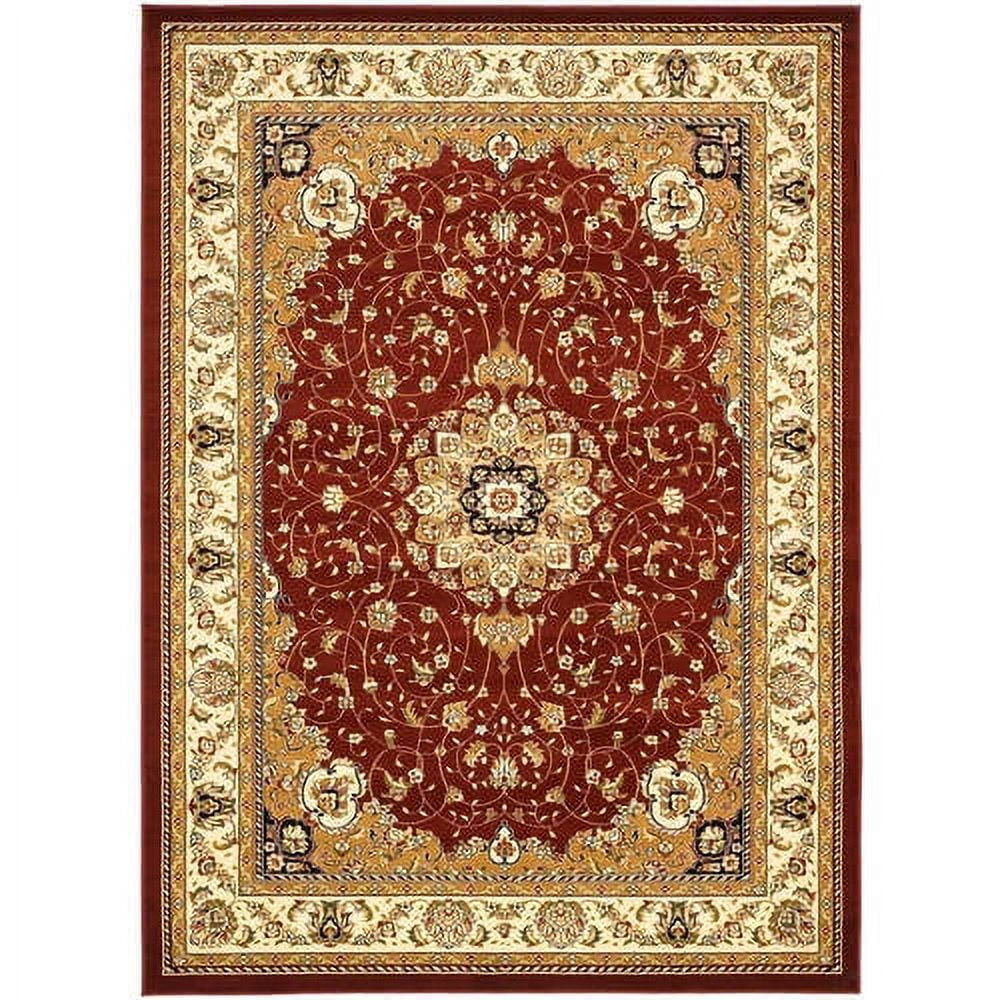 Red and Ivory Safavid Style Synthetic Area Rug, 5'3" x 7'6"