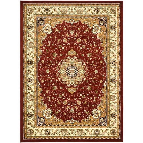 SAFAVIEH Lyndhurst Gabriella Traditional Bordered Area Rug, Red/Ivory, 8' x 8' Round