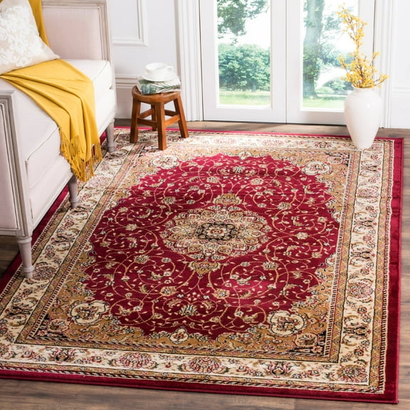 SAFAVIEH Lyndhurst Gabriella Traditional Bordered Area Rug, Red/Ivory, 9' x 12'