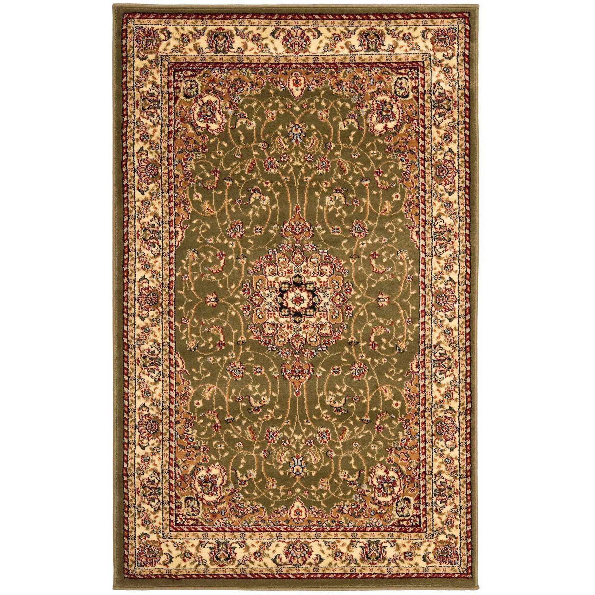 Ivory and Sage Floral Synthetic 8' Round Area Rug