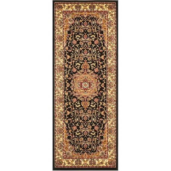 SAFAVIEH Lyndhurst Gabriella Traditional Bordered Runner Rug, Black/Ivory, 2'3" x 14'