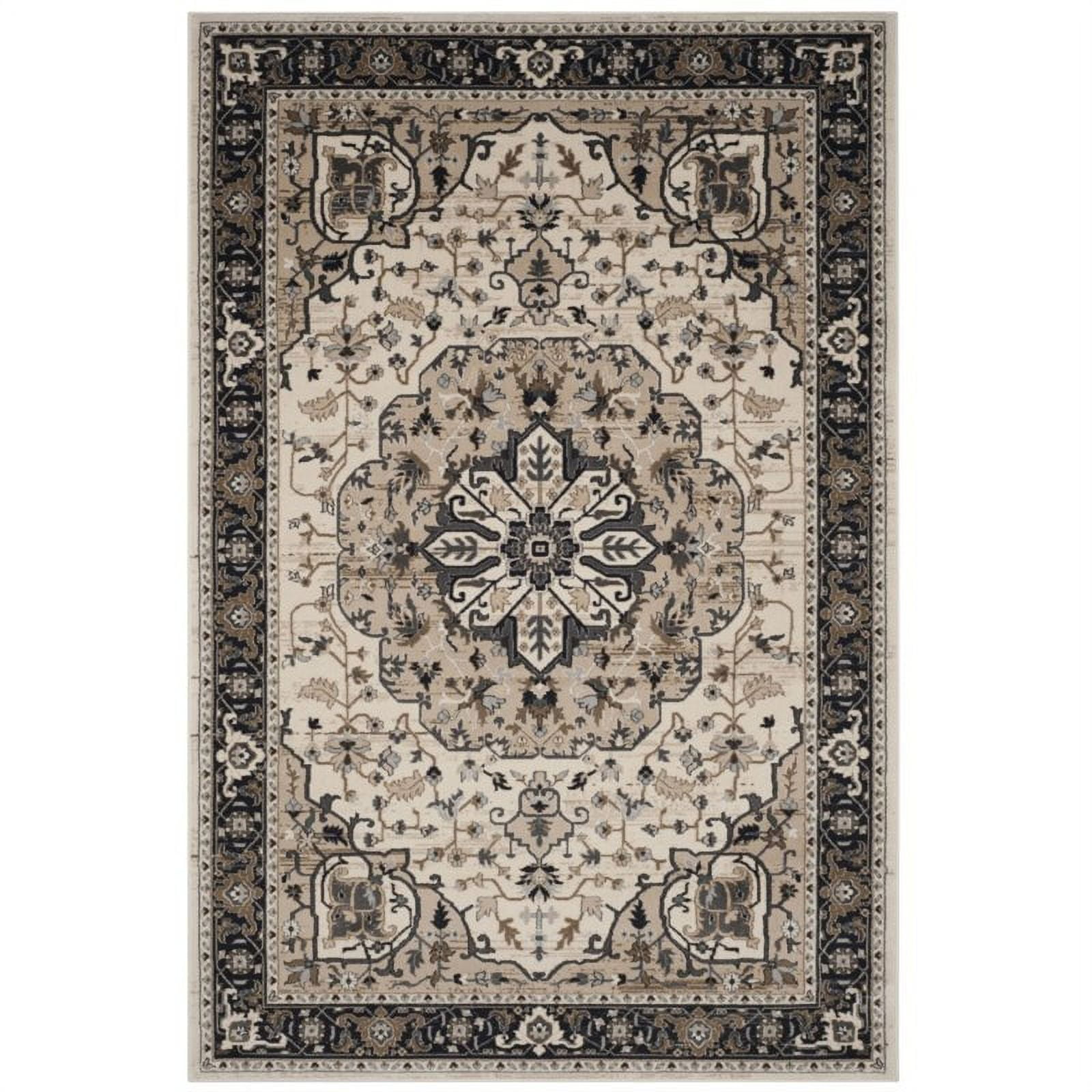 Lyndhurst Cream and Navy 6' x 9' Synthetic Area Rug
