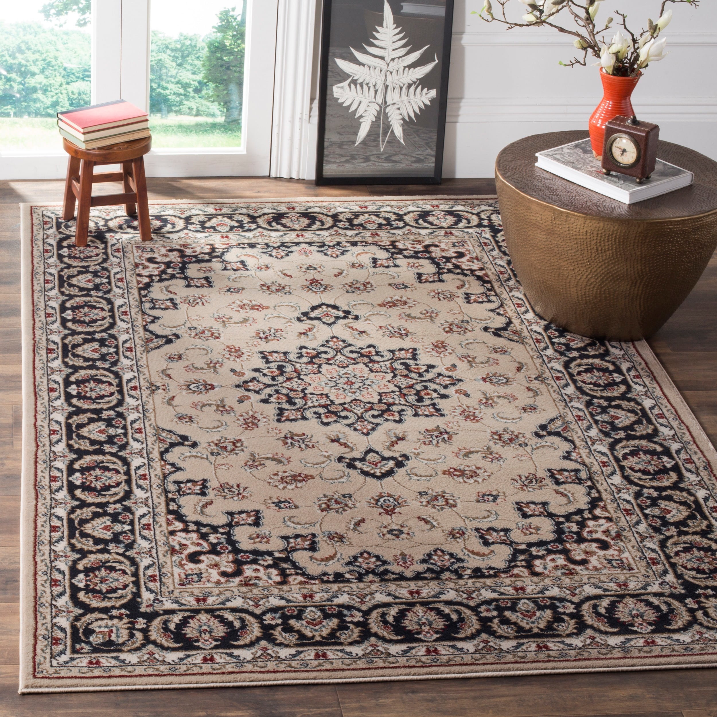 Lyndhurst 6' x 9' Cream and Anthracite Synthetic Area Rug