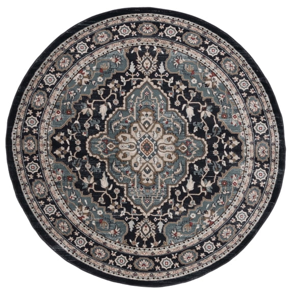 SAFAVIEH Lyndhurst Idella Floral Area Rug, Anthracite/Teal, 8' x 8' Round
