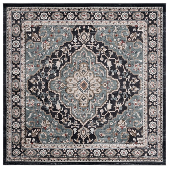 SAFAVIEH Lyndhurst Idella Floral Area Rug, Anthracite/Teal, 8' x 8' Square