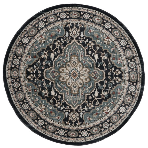 SAFAVIEH Lyndhurst Idella Floral Area Rug, Anthracite/Teal, 9' x 9' Round