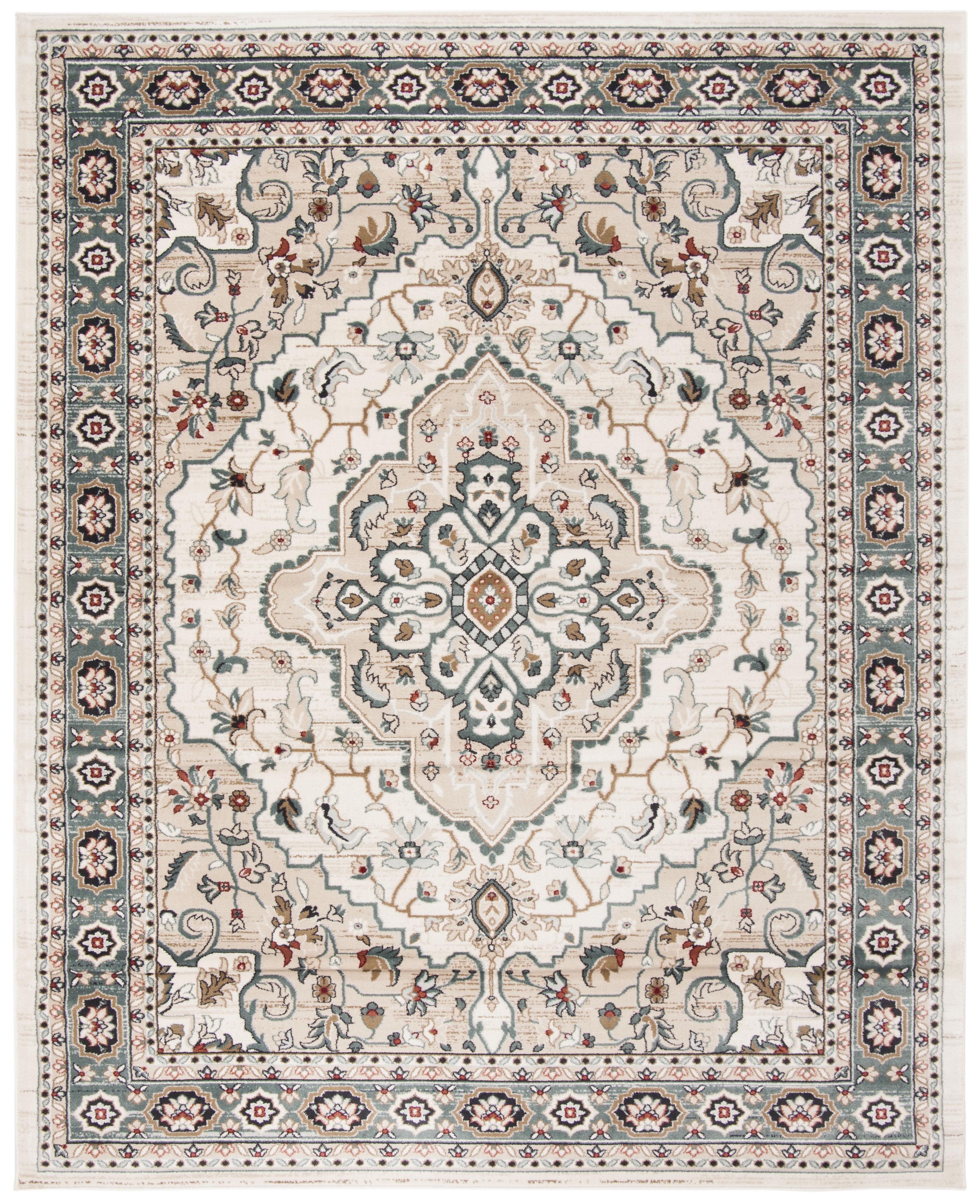 Cream and Beige Floral Synthetic Round Area Rug, 10' x 14'