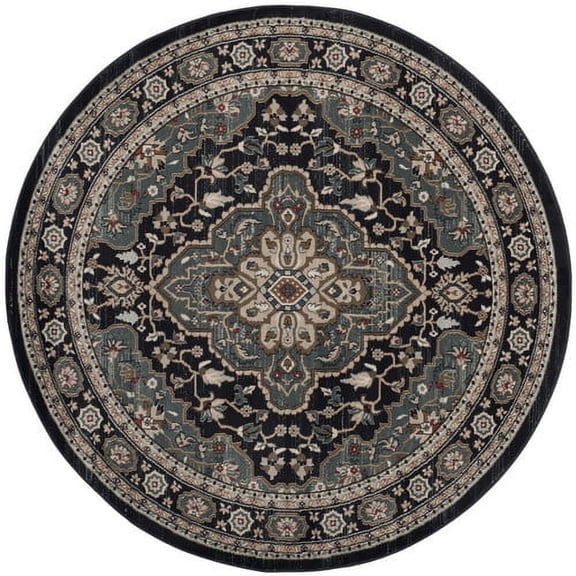 SAFAVIEH Lyndhurst Idella Floral Area Rug, Anthracite/Teal, 7' x 7' Round