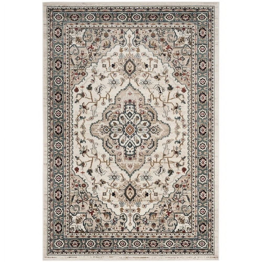 Cream and Beige Synthetic Traditional Area Rug