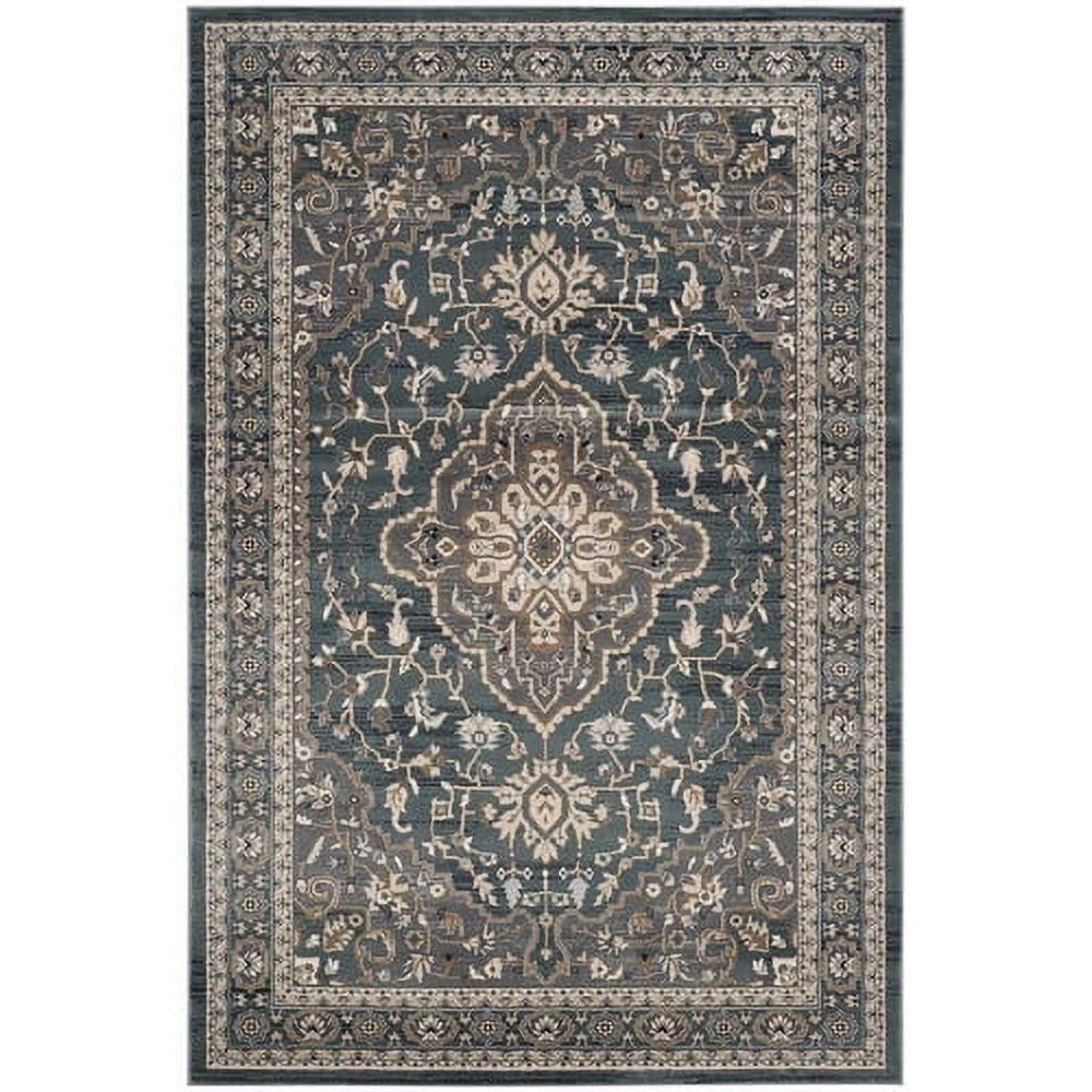 Teal and Grey Traditional Floral 4' x 6' Area Rug