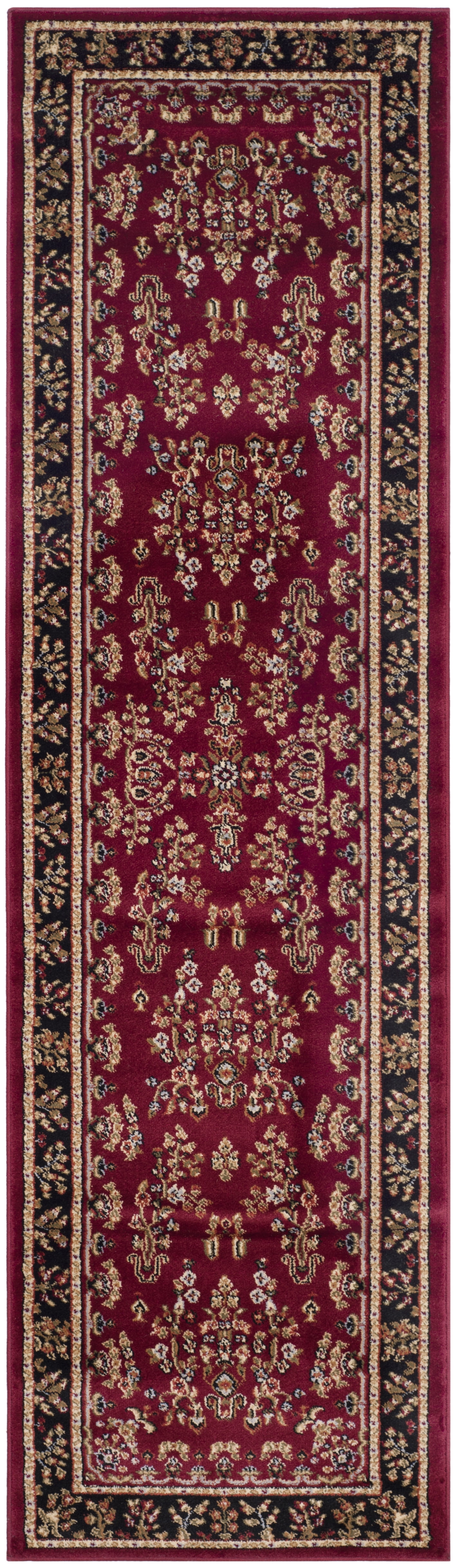 Red and Black Floral Synthetic Tufted Circle Area Rug