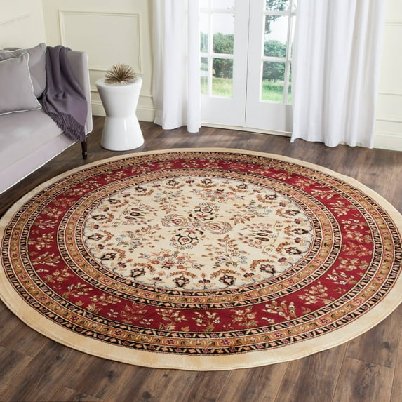 SAFAVIEH Lyndhurst Isadora Traditional Bordered Area Rug, Ivory/Red, 5'3" x 5'3" Round
