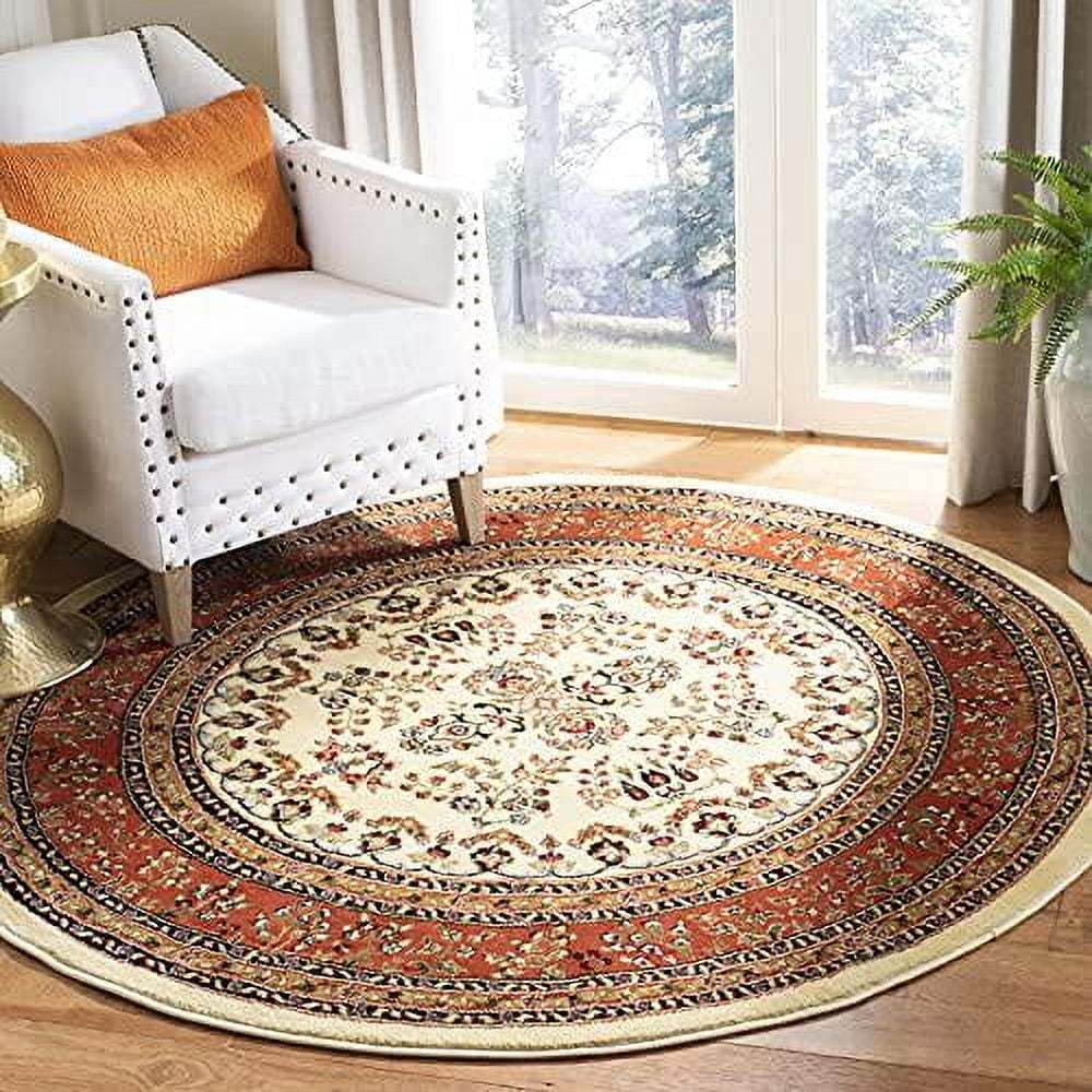 SAFAVIEH Lyndhurst Isadora Traditional Bordered Area Rug, Ivory/Rust, 8' x 8' Round