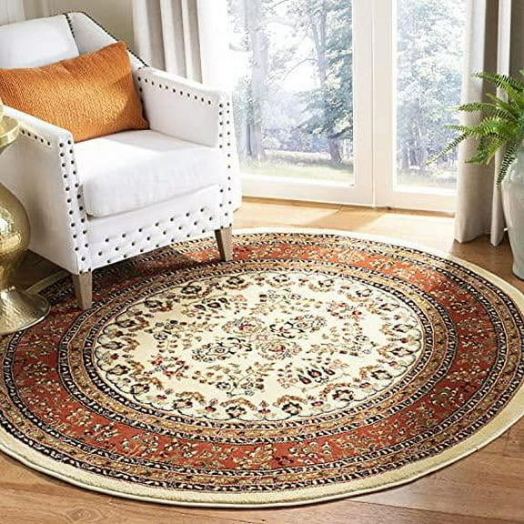 SAFAVIEH Lyndhurst Isadora Traditional Bordered Area Rug, Ivory/Rust, 8' x 8' Round