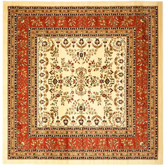 SAFAVIEH Lyndhurst Isadora Traditional Bordered Area Rug, Ivory/Rust, 8' x 8' Square
