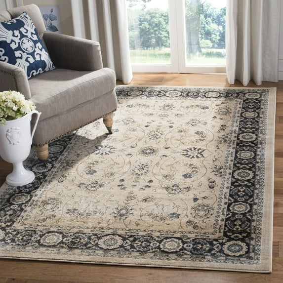 SAFAVIEH Lyndhurst Janel Traditional Bordered Area Rug, Light Beige/Anthracite, 4' x 6'