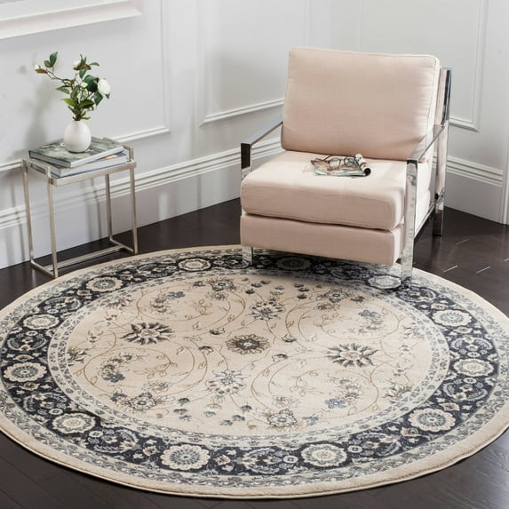 SAFAVIEH Lyndhurst Janel Traditional Bordered Area Rug, Light Beige/Anthracite, 7' x 7' Round