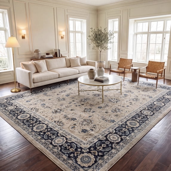 Safavieh Lyndhurst Janel Floral Area Rug, Light Beige/Anthracite, 7' x 7' Square